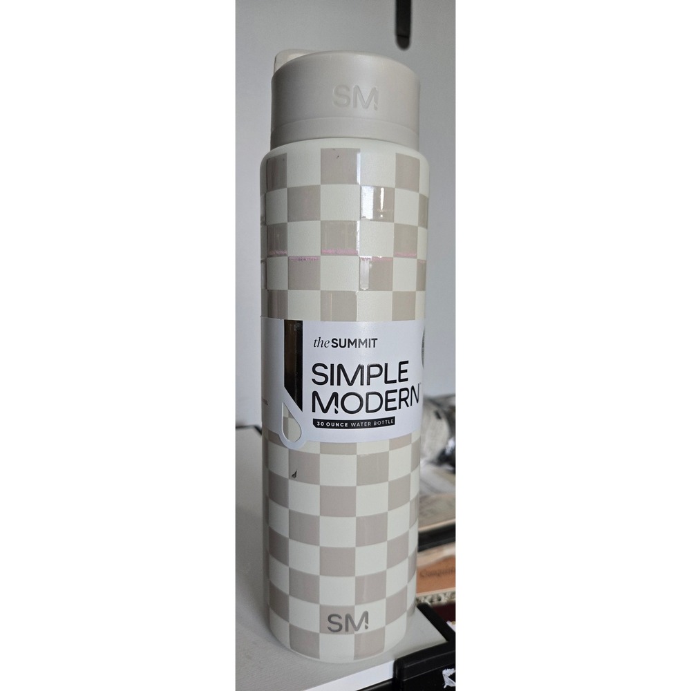Simple Modern Summit 30oz Water Bottle Checkerboard Cream Tan Stainless Steel